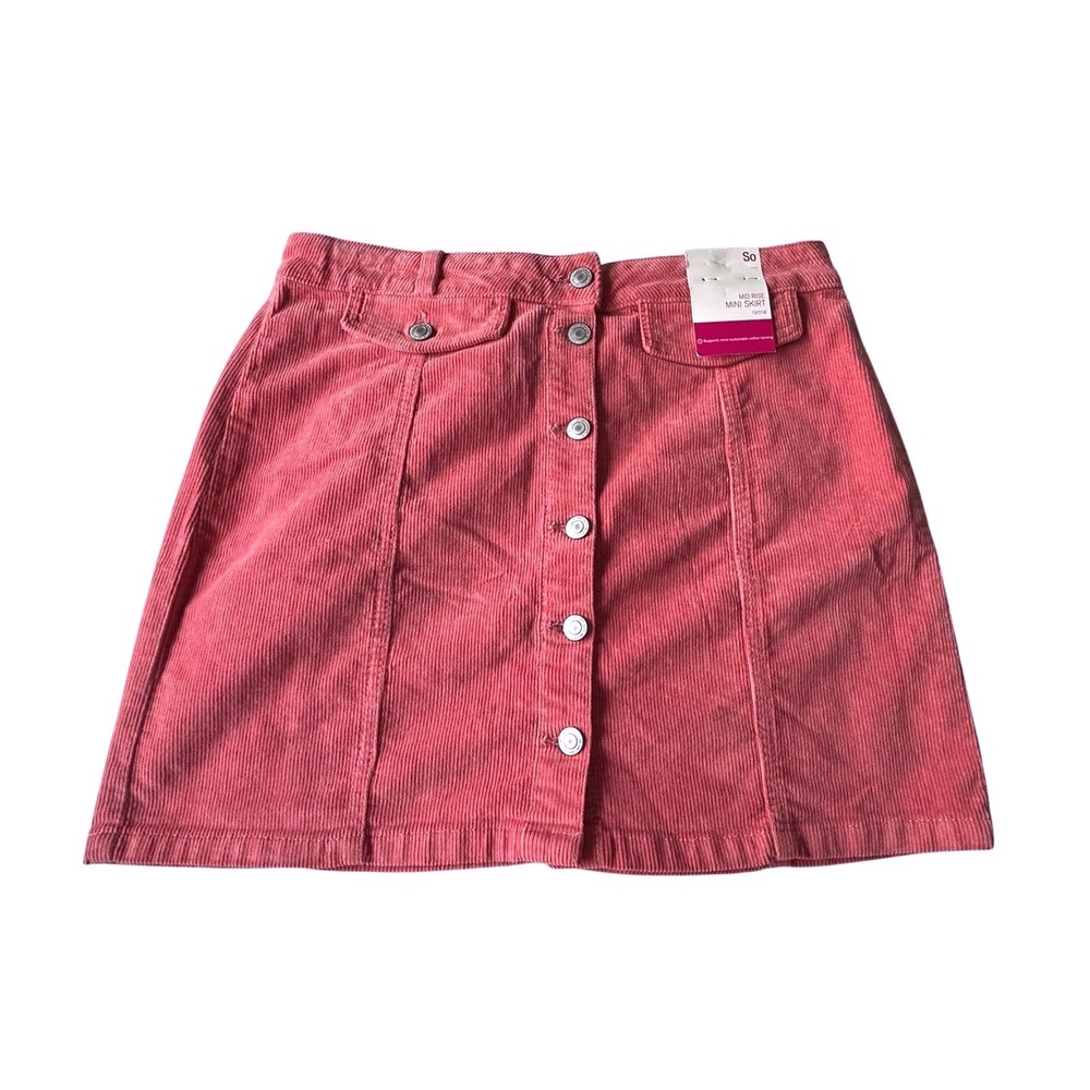 NWT So Mid Rise Mini Skirt‎ 13/31W Junior Size Coral Pink Corduroy Button Front